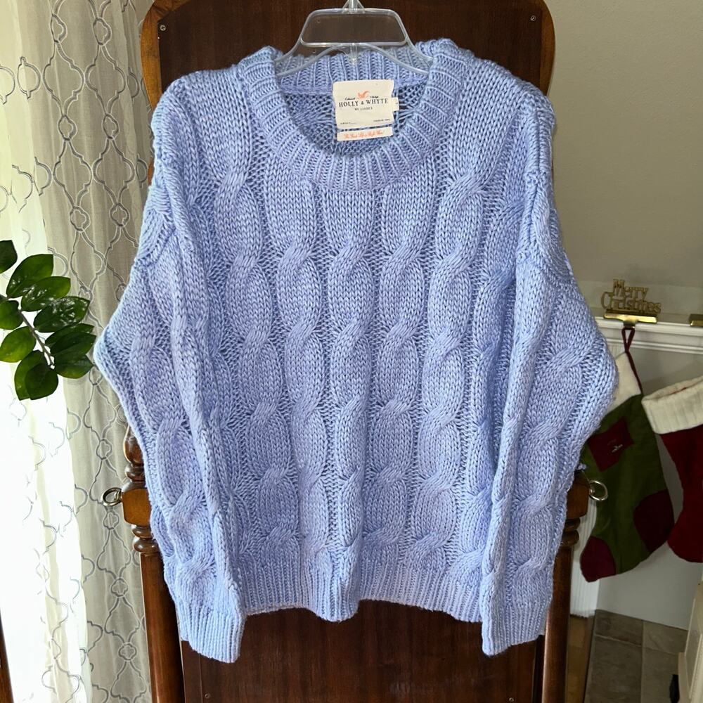 Holly & Whyte by Lindex periwinkle blue cable-knit sweater chunky grandma large